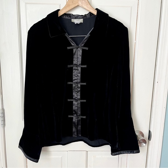 Territory Ahead Silk Blend Tang Oriental Jacket Large Black Velvet Topper - Picture 2 of 7
